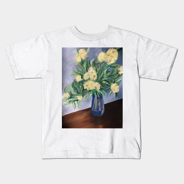 Australian Lemon Myrtle Flowers in Violet and White by Leah Gay Kids T-Shirt by leahgay